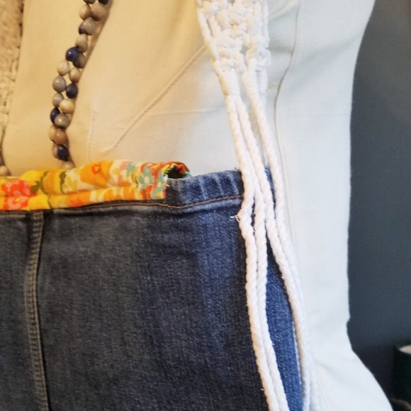 Handmade Denim Purse Macrame Strap Vintage Fabrics - Picture 8 of 10